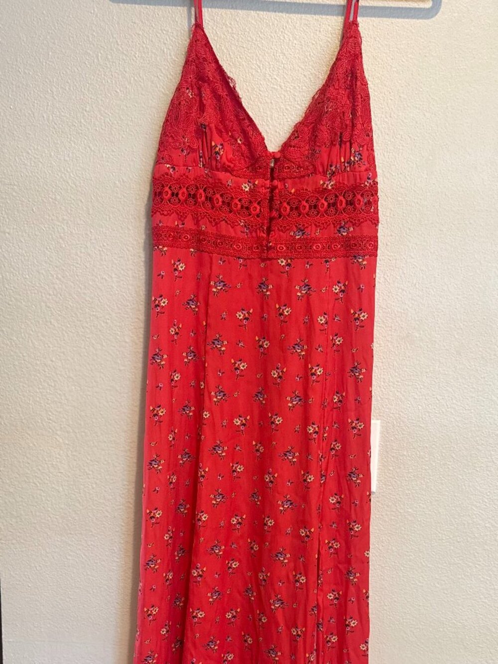 Free People Out and About Red Floral High Slit Maxi Dress Medium